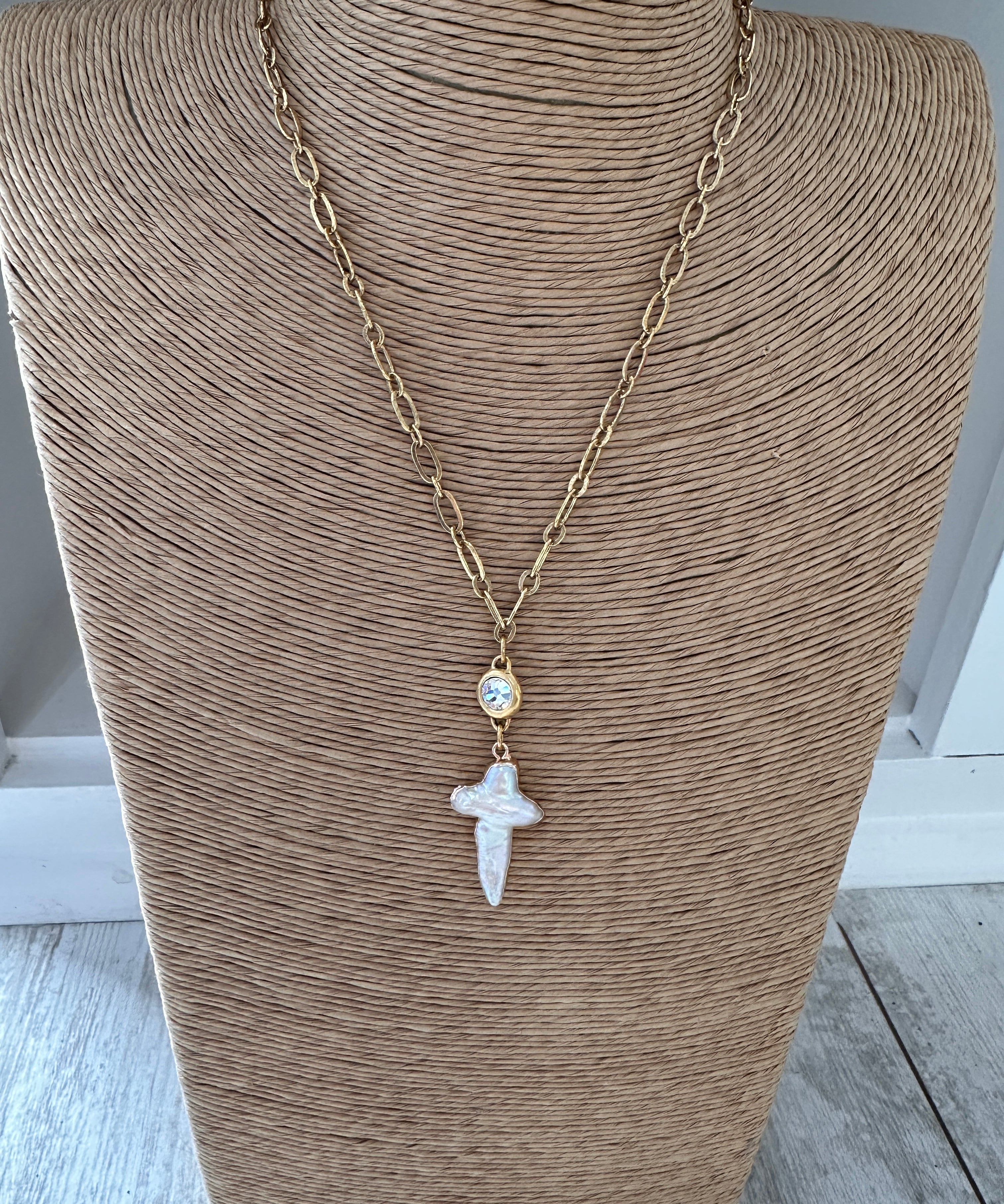 MOP Cross & Crystal Necklace