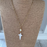 MOP Cross & Crystal Necklace