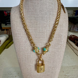 Turquoise Barrel LV Lock Necklace
