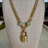Turquoise Barrel LV Lock Necklace