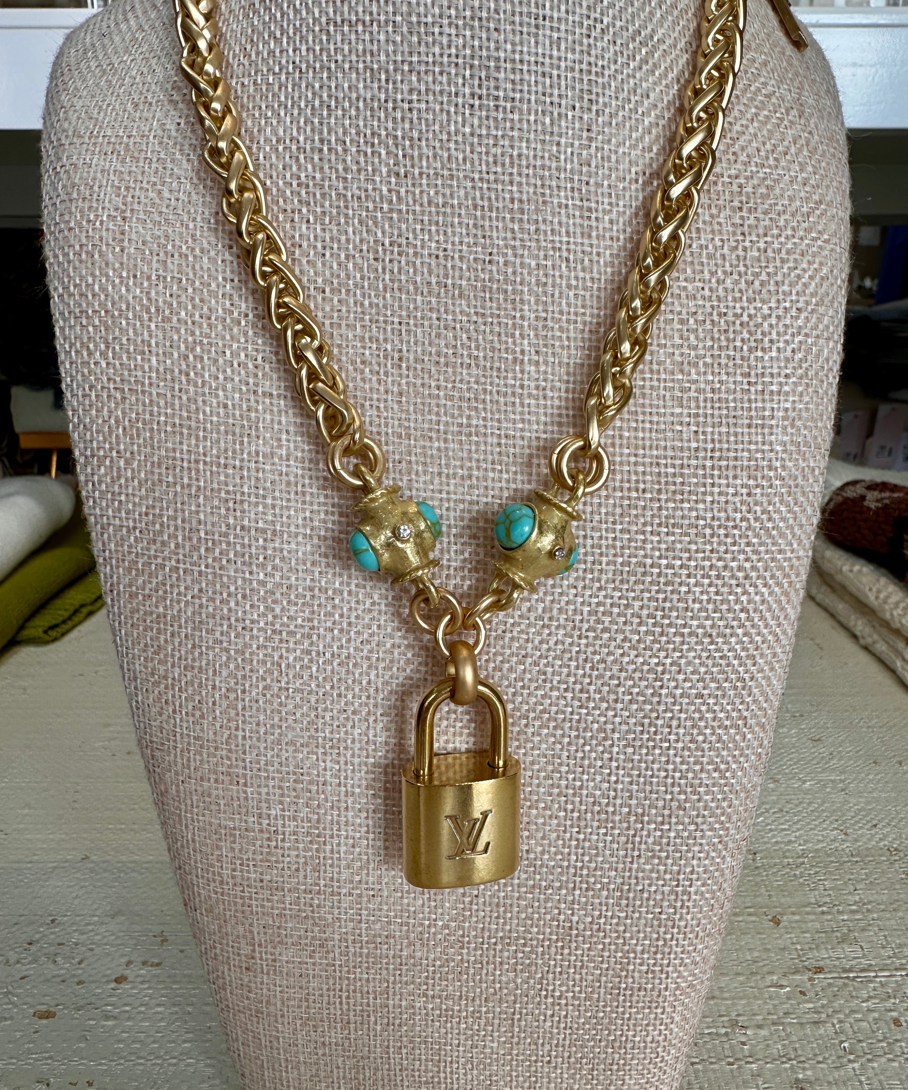 Turquoise Barrel LV Lock Necklace