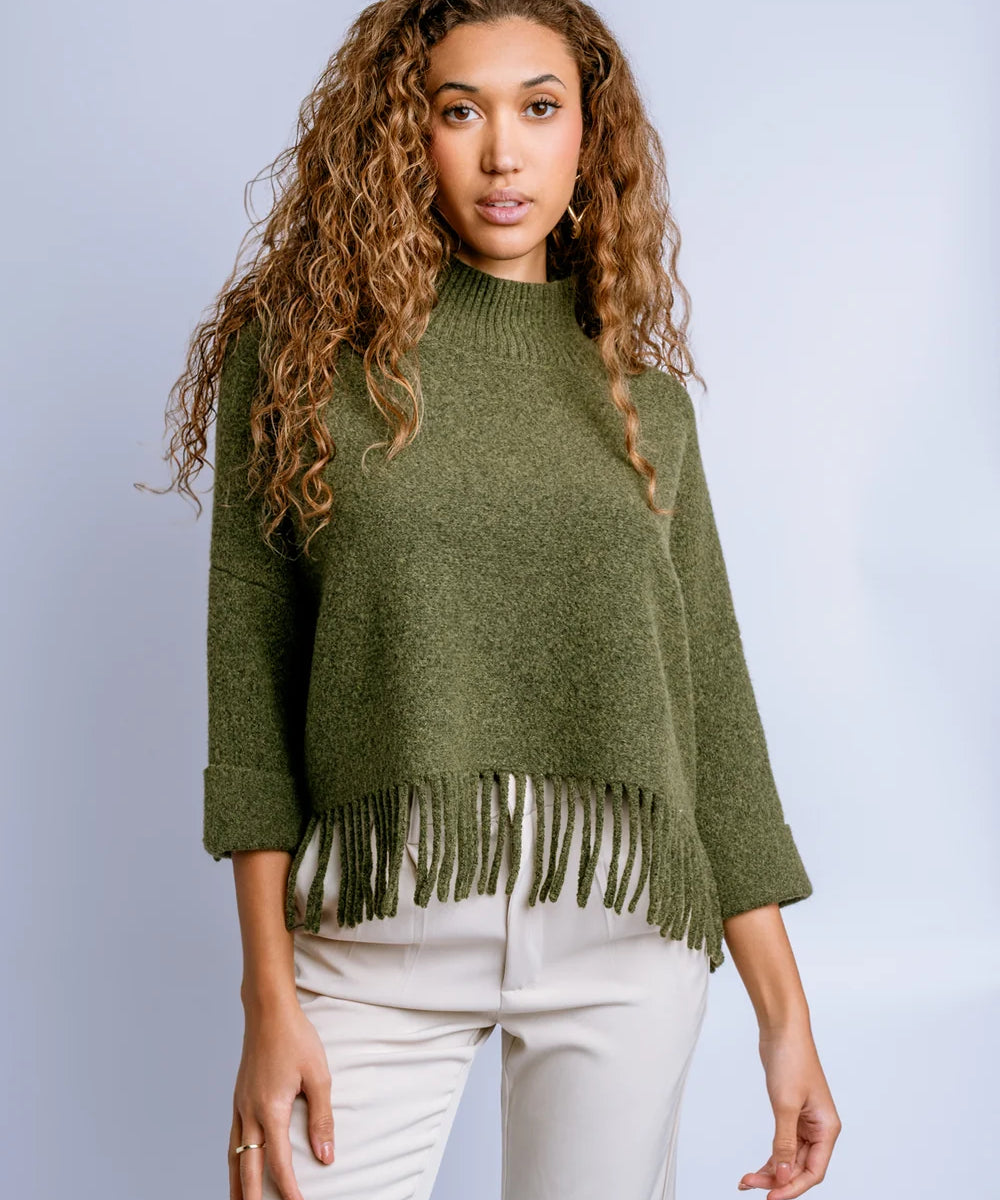 FRINGE MOCK NECK SWEAER