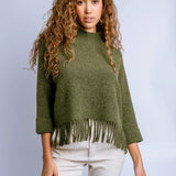 FRINGE MOCK NECK SWEAER