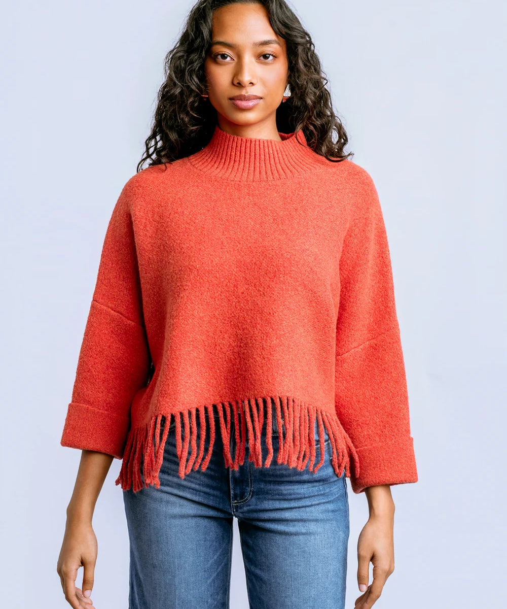 FRINGE MOCK NECK SWEAER