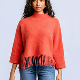 FRINGE MOCK NECK SWEAER