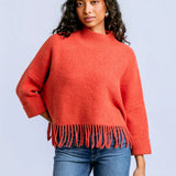 FRINGE MOCK NECK SWEAER