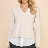 V-Neck Knit Woven Top