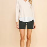 V-Neck Knit Woven Top
