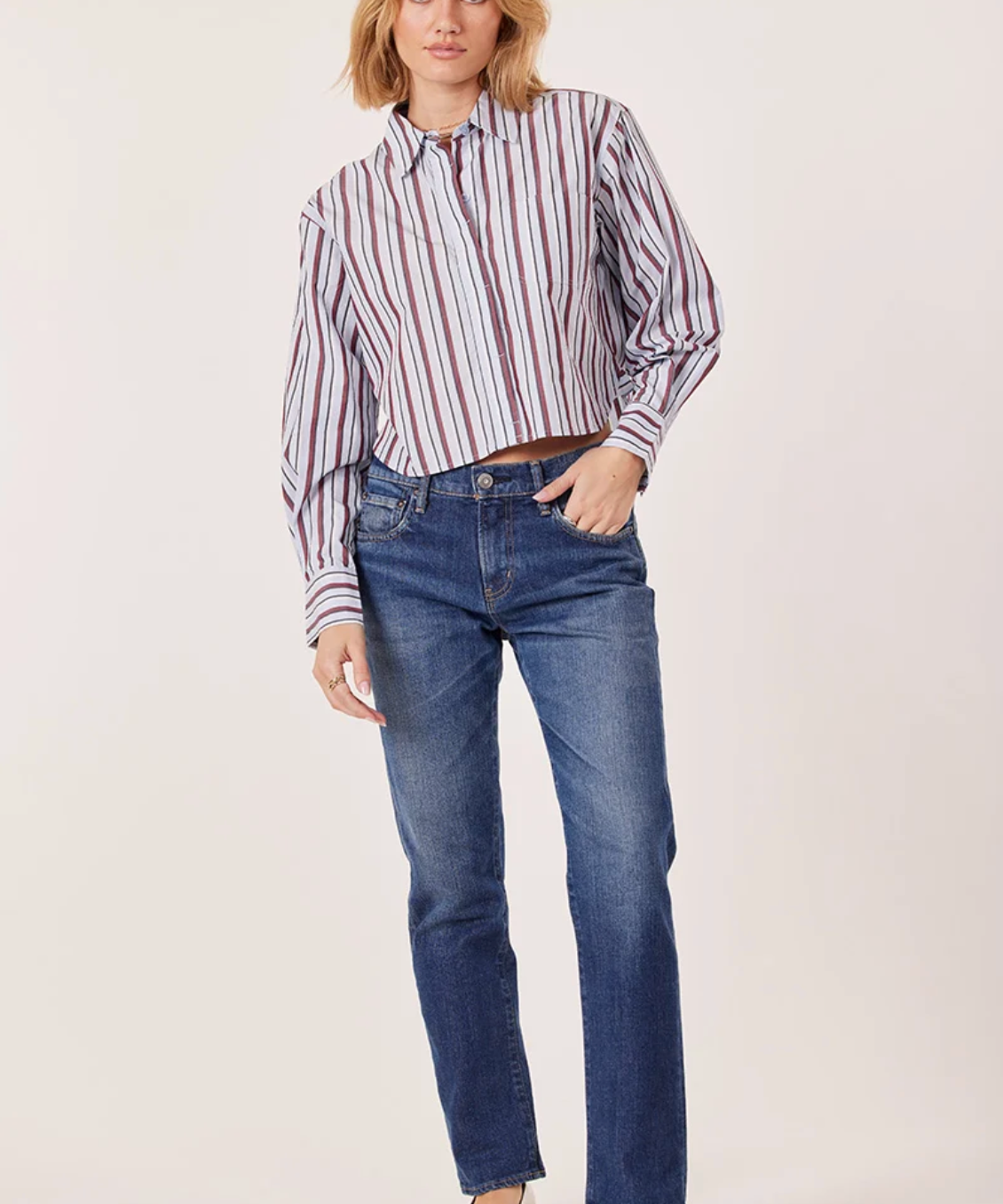 June Crop Striped Button Up