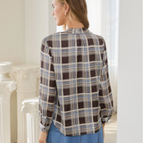 Plaid Tie Neck Blouse