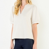 Soft Suede Vneck Top Beige