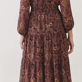 Paisley Print Tie Neck Maxi Dress