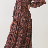 Paisley Print Tie Neck Maxi Dress