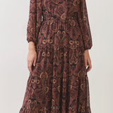 Paisley Print Tie Neck Maxi Dress