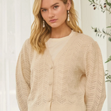 Chevron Pointelle Button-Front Cardigan