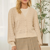 Chevron Pointelle Button-Front Cardigan