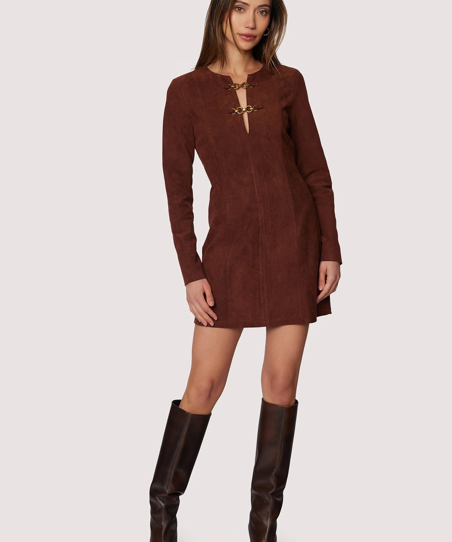 Suede Mini Dress w Buckle Detail