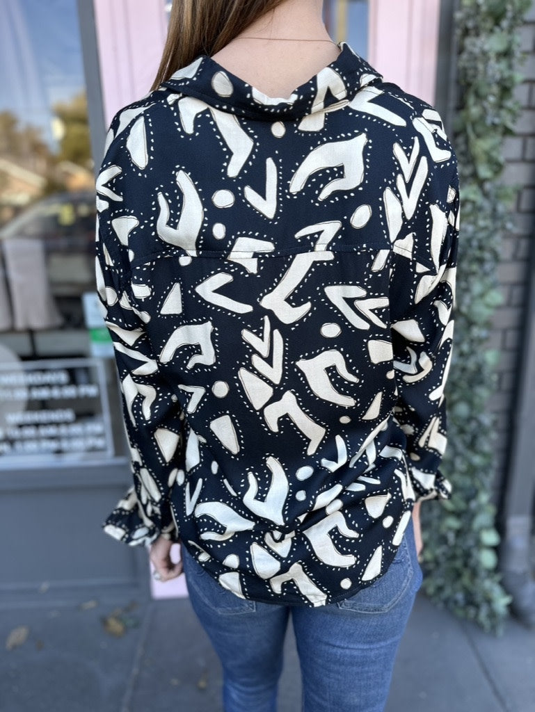 ABSTRACT BUTTON UP BLOUSE