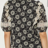 LACE TRIM TIE NECK TOP