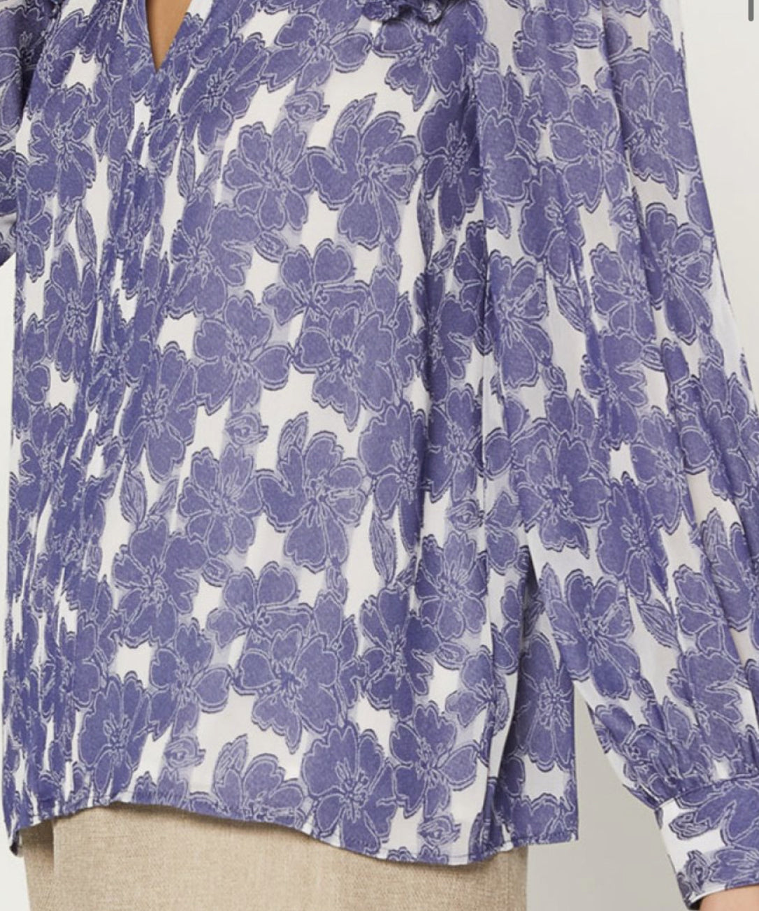 SPLIT NECK TOP WITH RUFFLE SHOULDER
