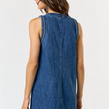 SLVLESS DENIM DRESS W/BRAIDED DETAIL