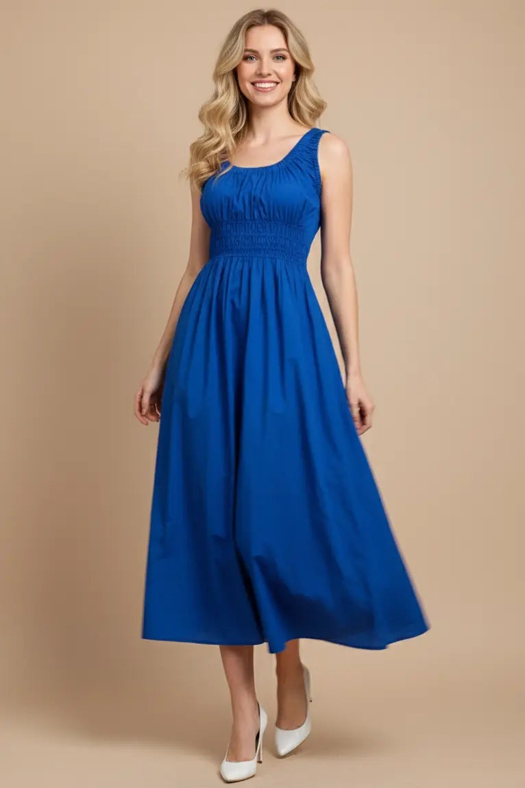 POPLIN A LINE MIDI DRESS