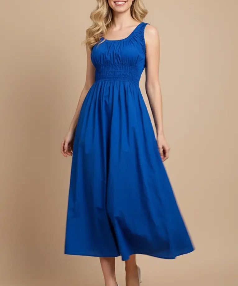 POPLIN A LINE MIDI DRESS