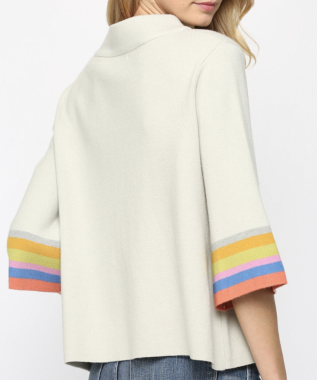 MOCK NECK BELL SLV W/STRIPES