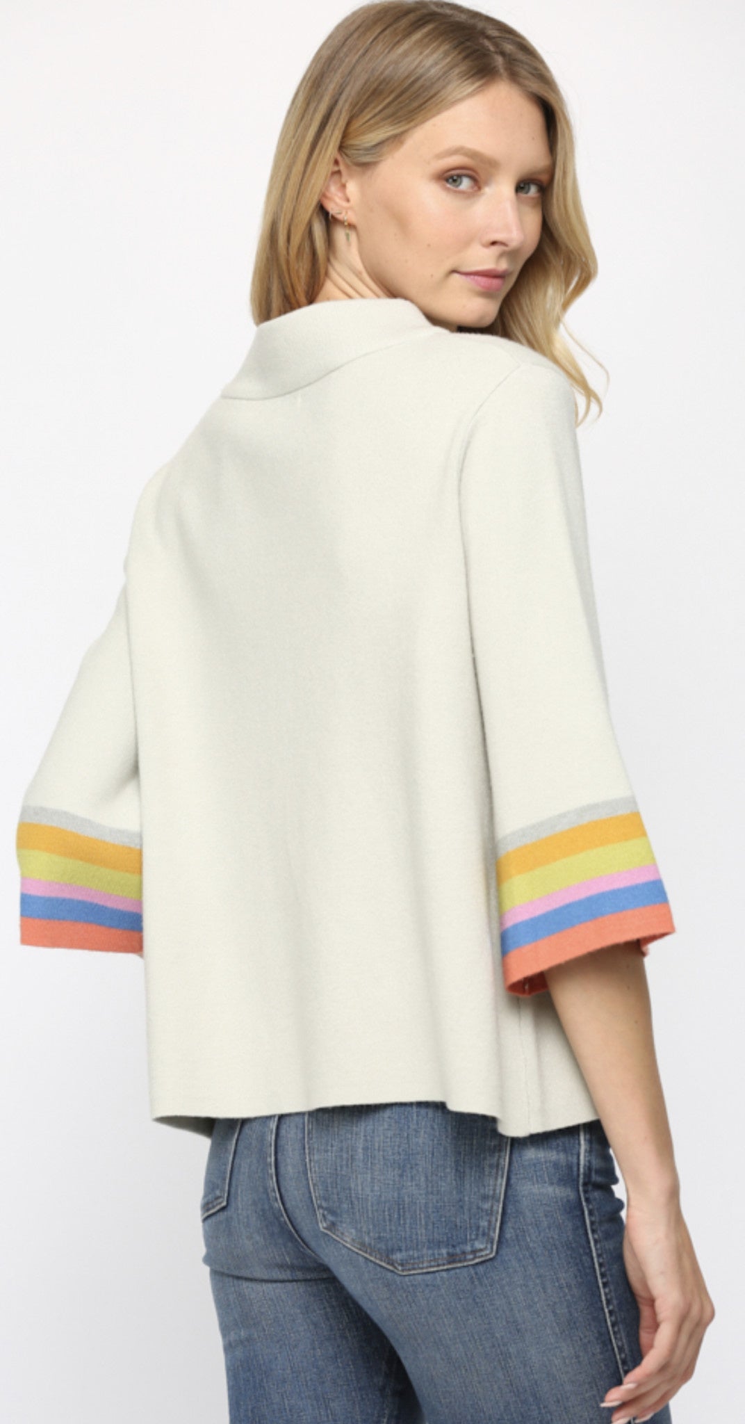 MOCK NECK BELL SLV W/STRIPES