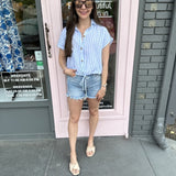 RAYLIE STRIPED DRAWSTRING WAIST TOP