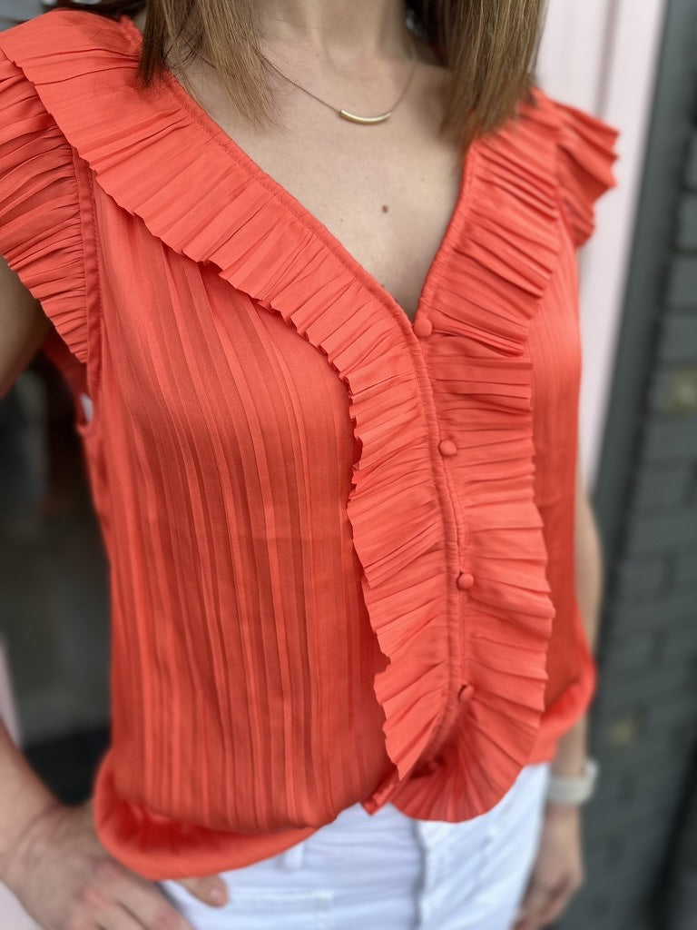 PLEATED TRIM SSLV BUTTON FRONT PLEATED (last one)BLOUSE