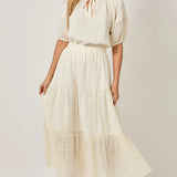 EMBROIDERED EYELET TIERED SKIRT