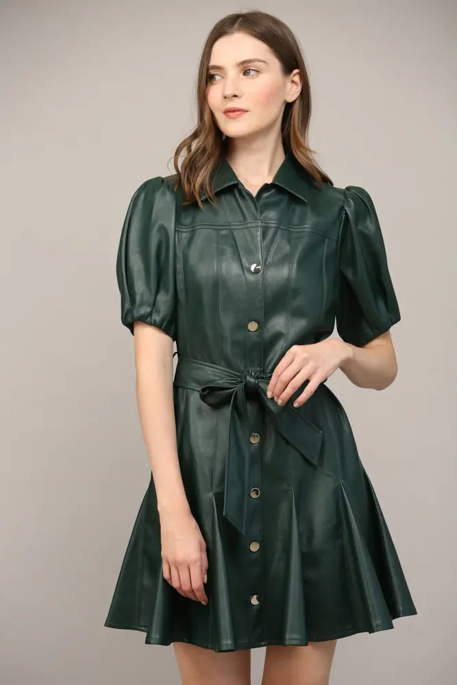 SSLV FAUX LEATHER DRESS