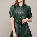 SSLV FAUX LEATHER DRESS