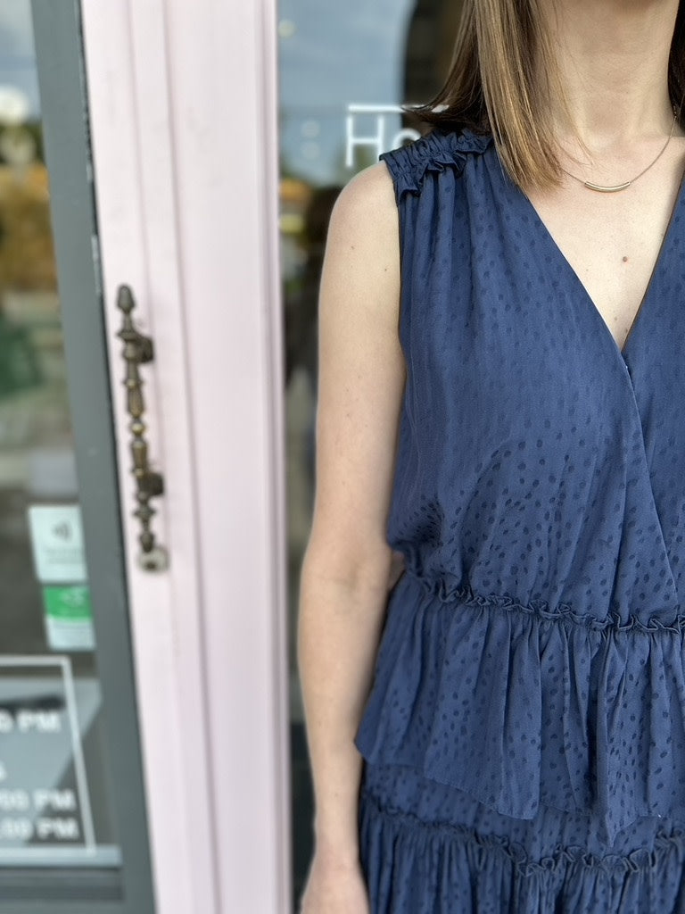 SLVLESS SURPLICE TIERED MINI DRESS W/ RUFFLE