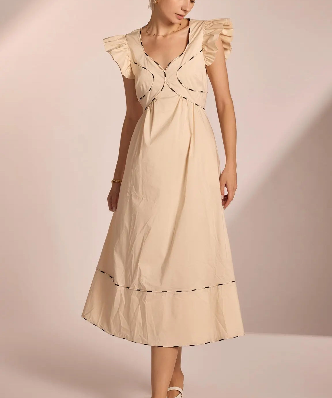 CONTRAST MULTI COLOR PIPING MIDI