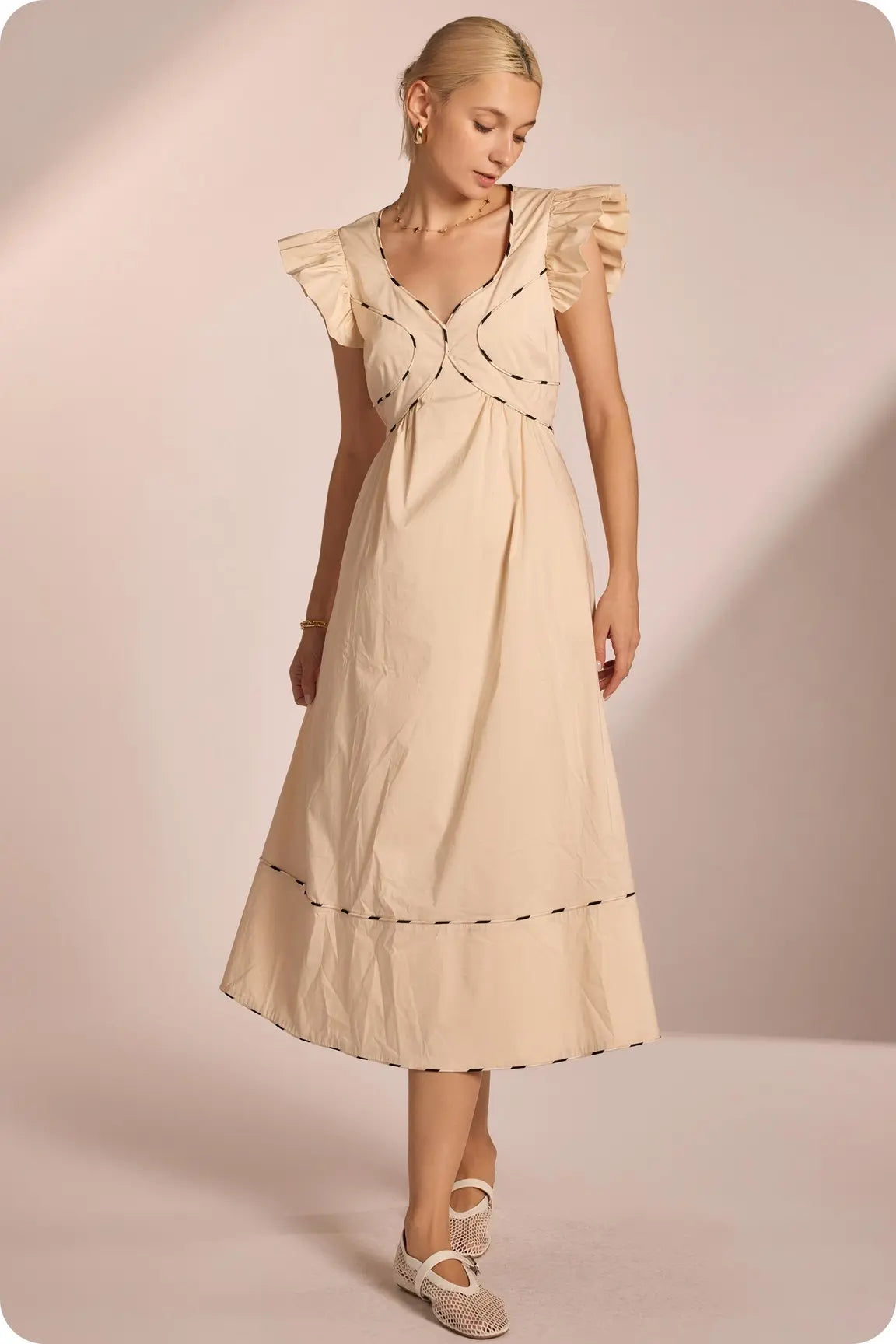 CONTRAST MULTI COLOR PIPING MIDI