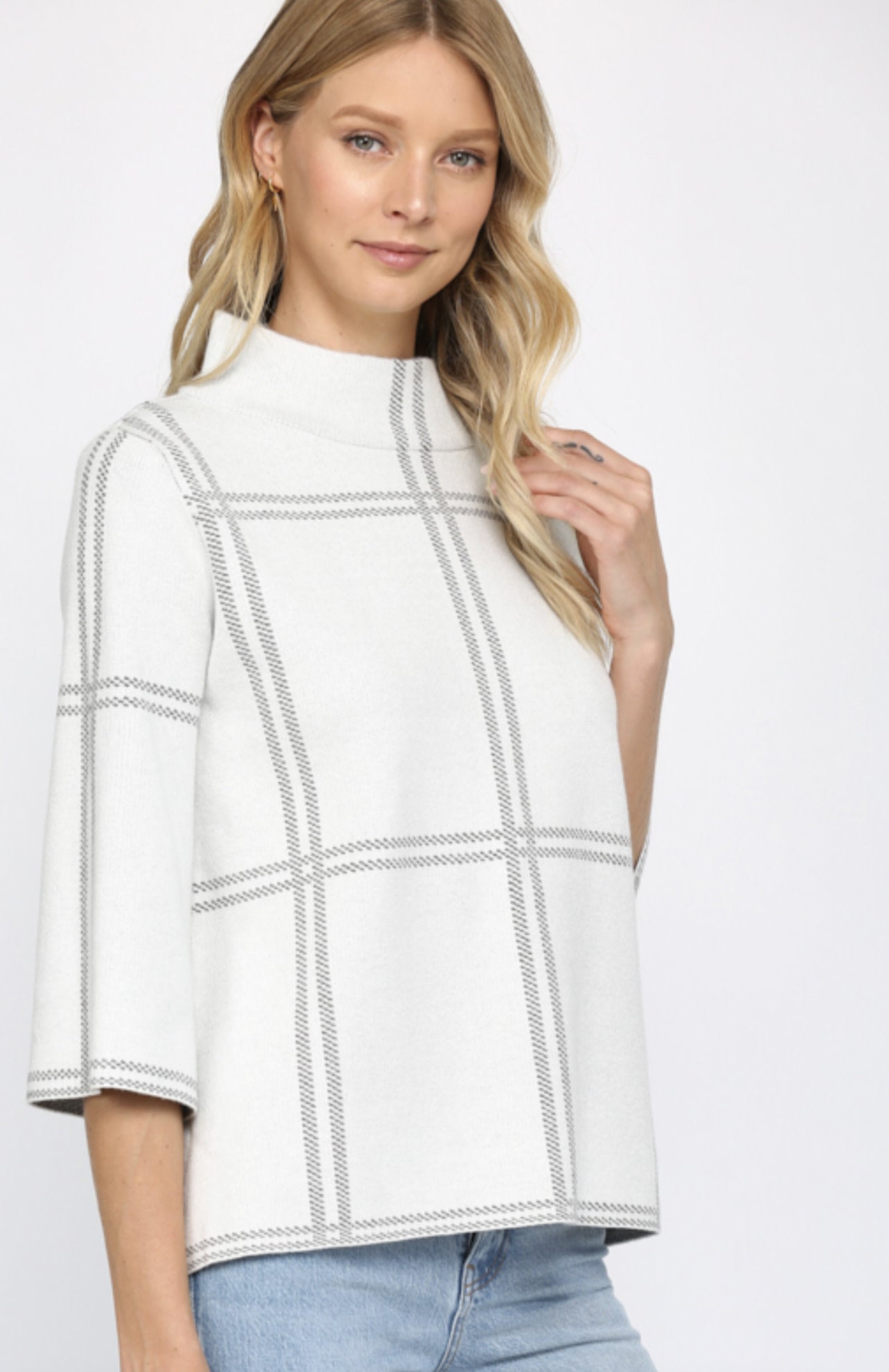 MOCK NECK SWEATER BELL SLEEVE