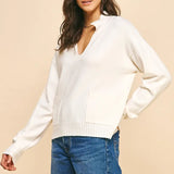 COLLARED VNECK SWEATER W/FRONT POCKETS