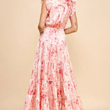 SATIN TIERED PRINTED MAXI DRESS