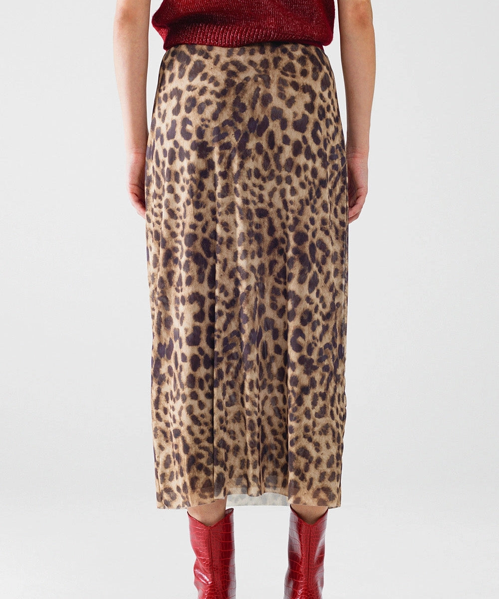 Leopard Stretch Midi Skirt