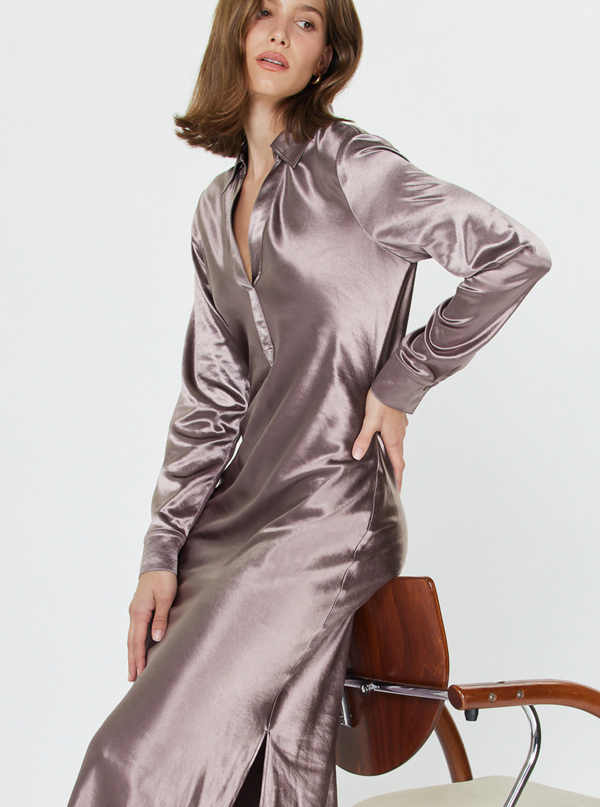 LSLV SILKY SHIRT DRESS