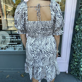 SATINE SMOCKED ZEBRA DRESS