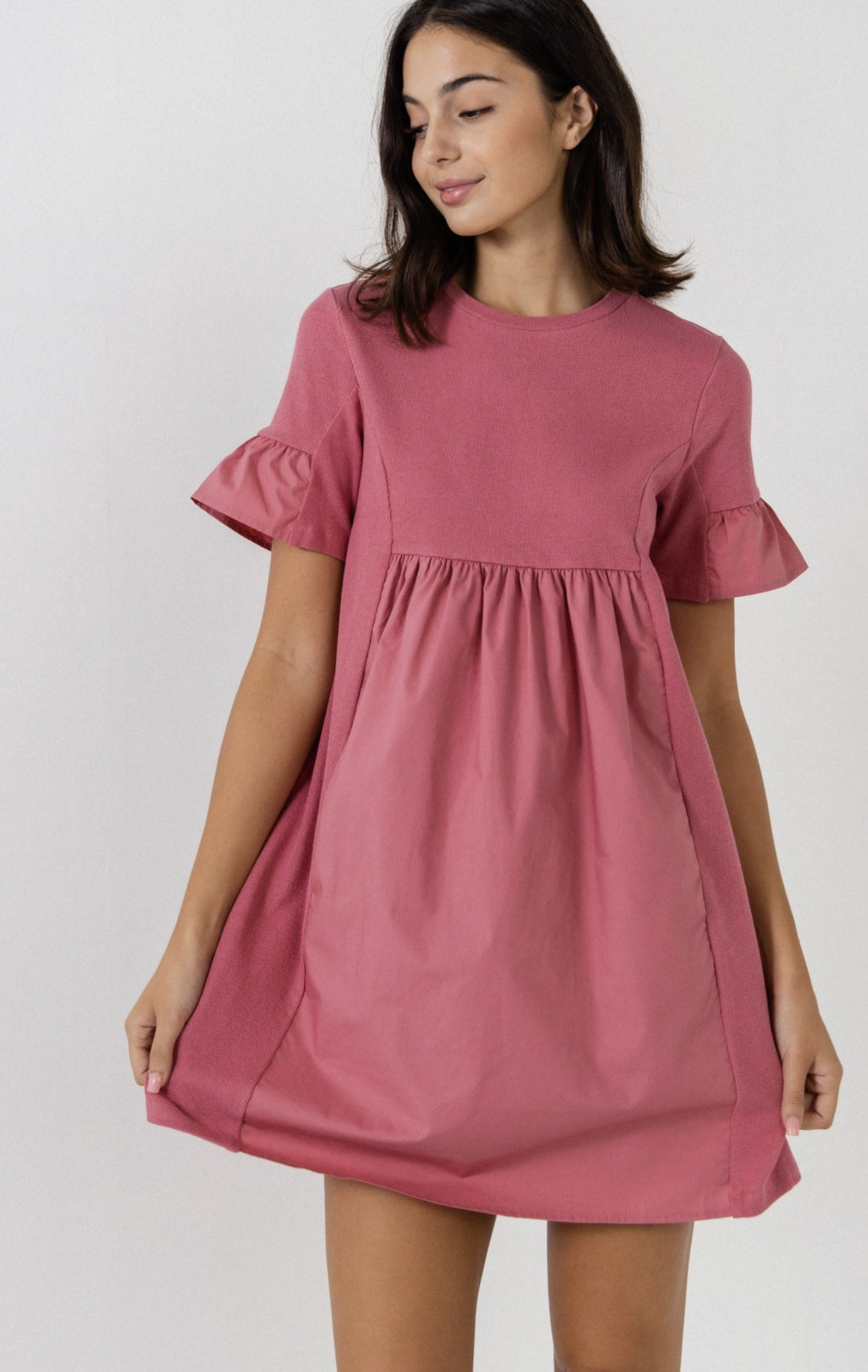 KNIT MIX MINI DRESS WITH POCKETS