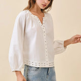 SILVER STUD LSLV BLOUSE