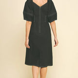 SQUARE NECK STITCH MIDI DRESS