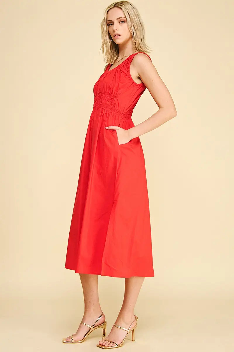 POPLIN  A LINE MIDI DRESS