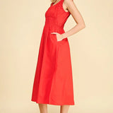 POPLIN  A LINE MIDI DRESS