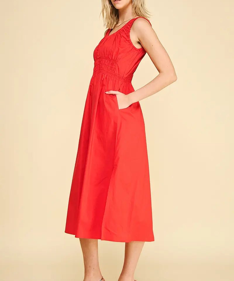 POPLIN  A LINE MIDI DRESS