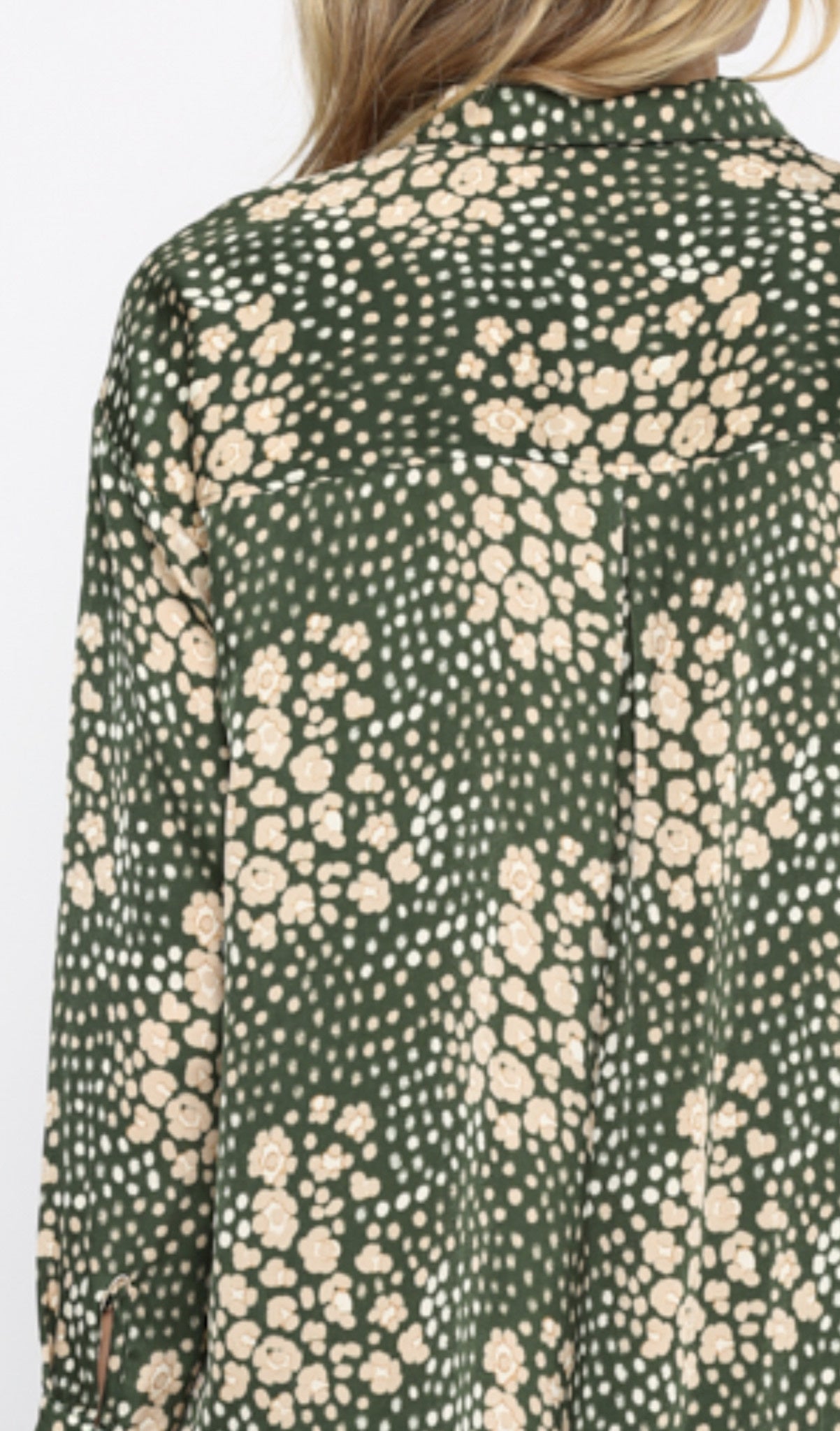 SATIN LSLV DBL POCKET PRINT TOP